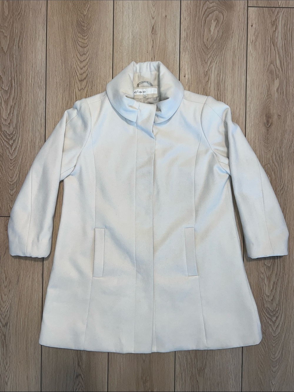 cleo Cream A-Line Stand Collar Trench Coat